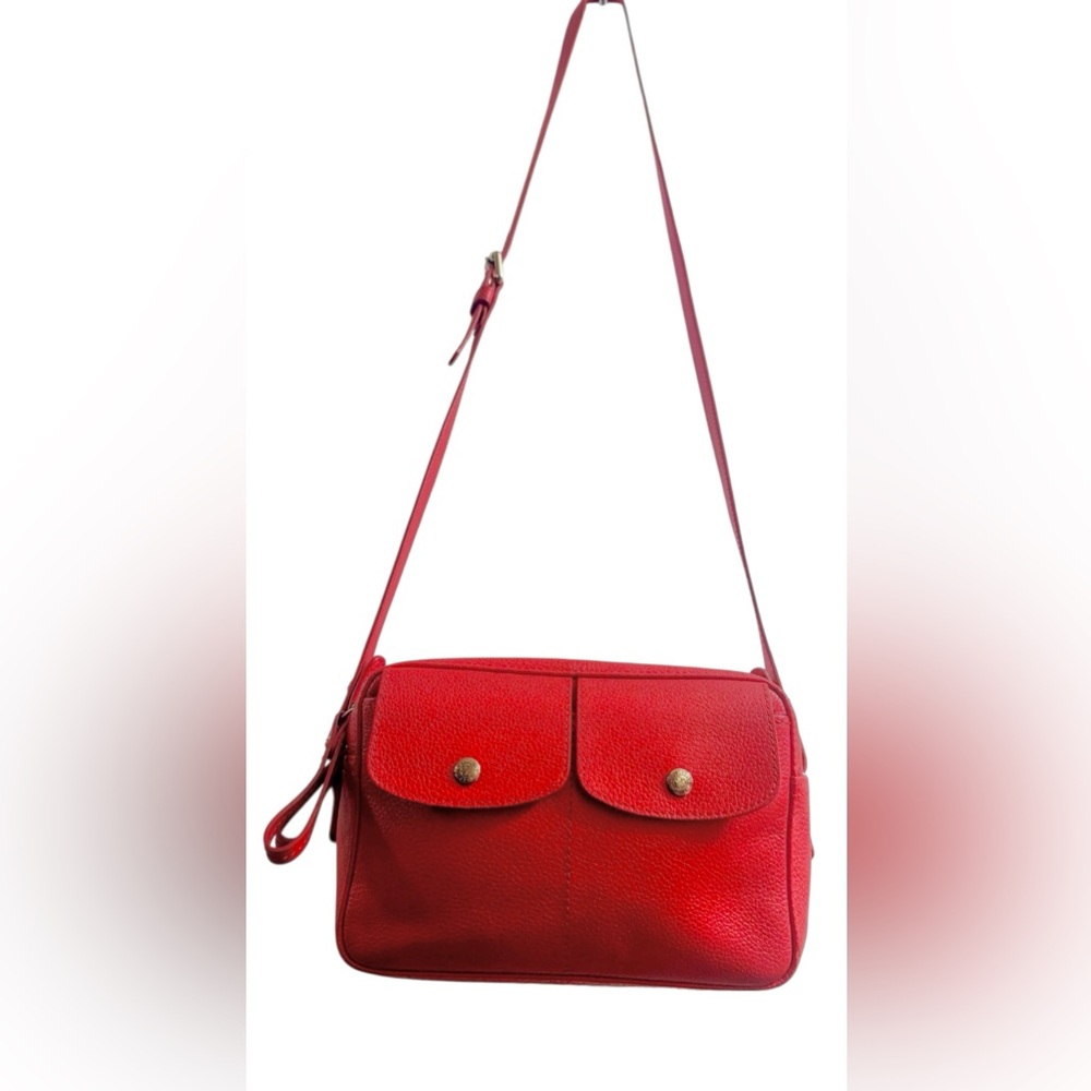 Longchamp Red Leather Le Foulonne Camera Crossbody Bag 10” x 6” - Picture 10 of 12